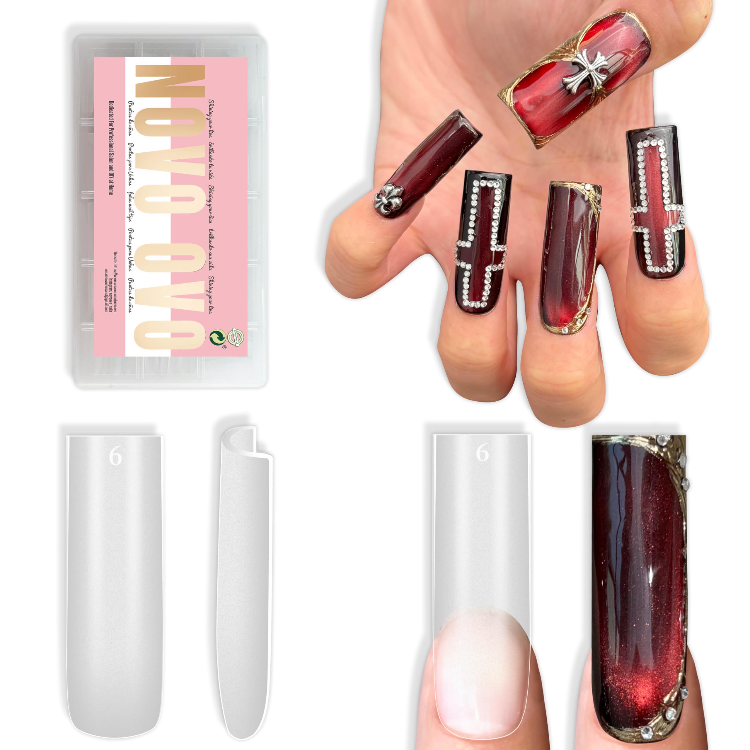 Amazon | NOVO OVO Sharp Square Long Nail Tips Press on, Natural